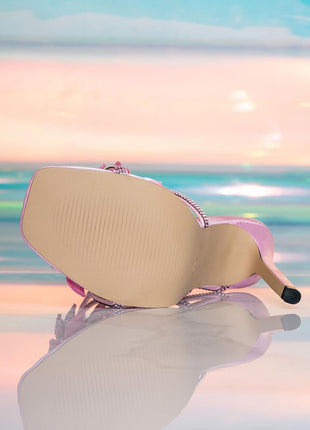 Crystal-Embellished Floral Snake Ankle Wrap Stiletto Heeled Sandals