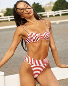 Stripe Print Balconette Underwire High-Waisted Bikini Set