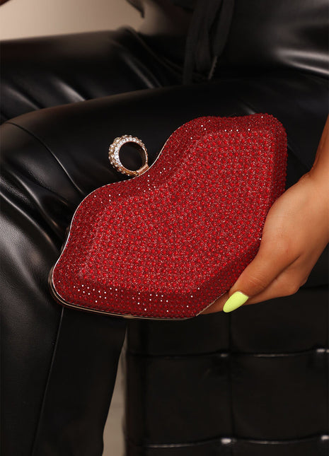 Rhinestone Lips Shaped Evening Clutch Purse With Straps