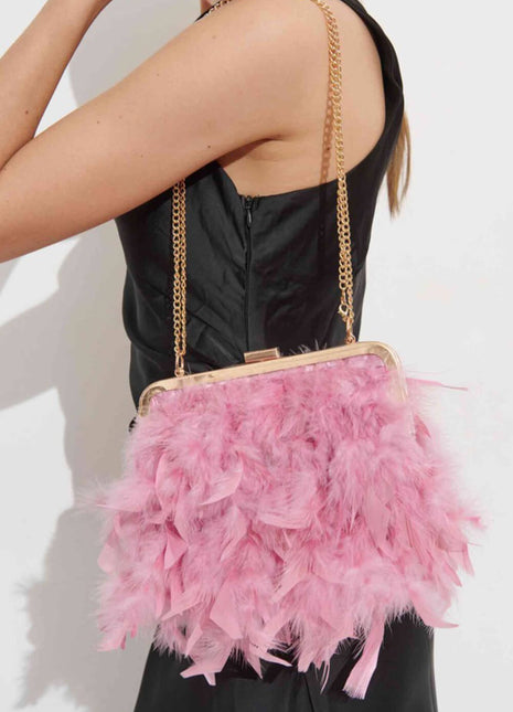 Feather Evening Clutch Bag With Pearl Handle