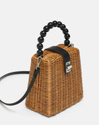 Mini Woven Beaded Handle Handbags With Shoulder Strap