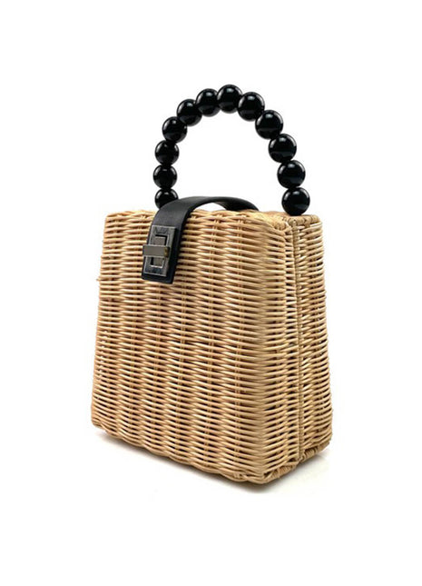 Mini Woven Beaded Handle Handbags With Shoulder Strap