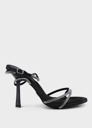 Diamante Strap Stiletto Heeled Sandals - Black/White