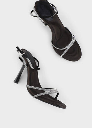 Diamante Strap Stiletto Heeled Sandals - Black/White