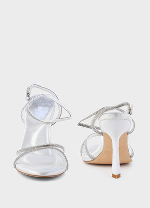 Diamante Strap Stiletto Heeled Sandals - Black/White