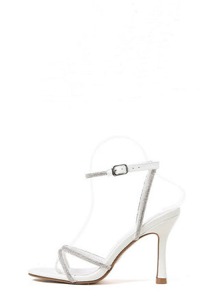 Diamante Strap Stiletto Heeled Sandals - Black/White