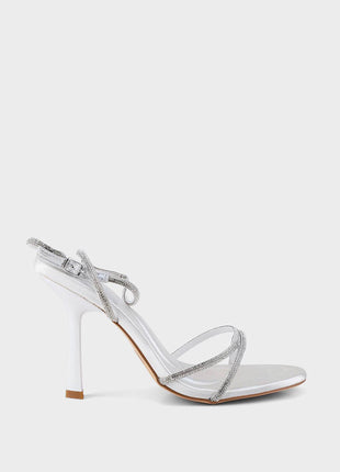 Diamante Strap Stiletto Heeled Sandals - Black/White
