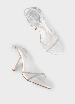 Diamante Strap Stiletto Heeled Sandals - Black/White