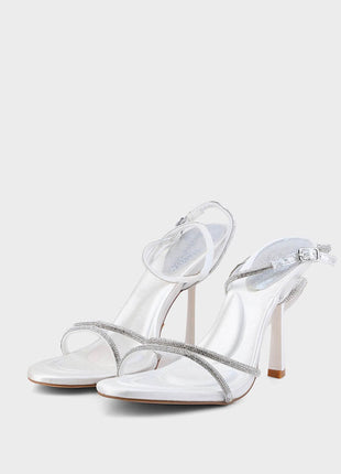 Diamante Strap Stiletto Heeled Sandals - Black/White