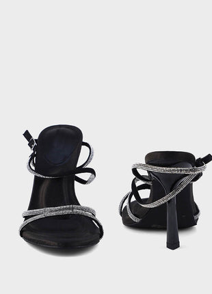 Diamante Strap Stiletto Heeled Sandals - Black/White