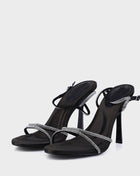 Diamante Strap Stiletto Heeled Sandals - Black/White