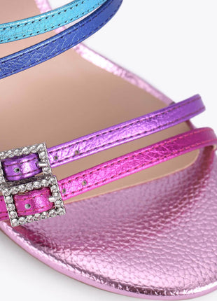 Multi Colored Rhinestone-Embellished Strappy Stiletto Heeled Sandals