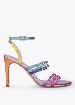 Multi Colored Rhinestone-Embellished Strappy Stiletto Heeled Sandals