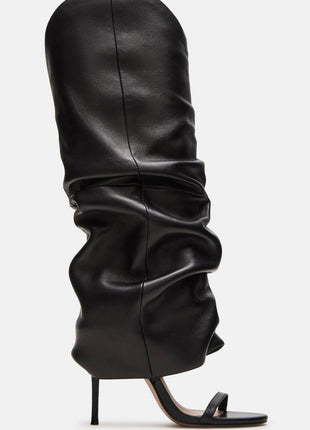 Cuffed Knee-High Ruched Open Toe Stiletto Heel Boots