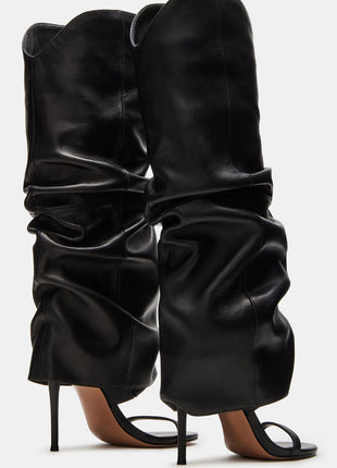 Cuffed Knee-High Ruched Open Toe Stiletto Heel Boots
