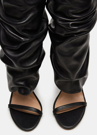 Cuffed Knee-High Ruched Open Toe Stiletto Heel Boots