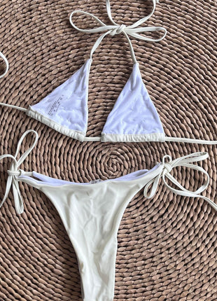 Button Triangle Halter Tie Side Bikini Set