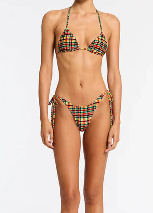 Multi Gingham Triangle Halter Tie Side Bikini Set