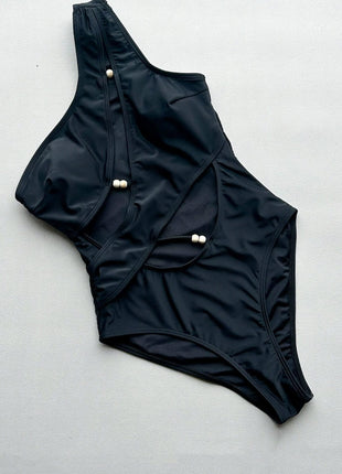 Cut-Out One-Shoulder One Piece Swimsuit With Beads Details