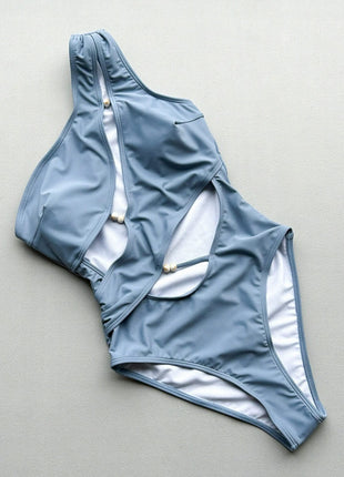Cut-Out One-Shoulder One Piece Swimsuit With Beads Details