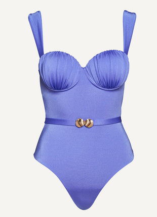 Ruched Balconette Underwire Seashell Belted One Piece Swimsuit