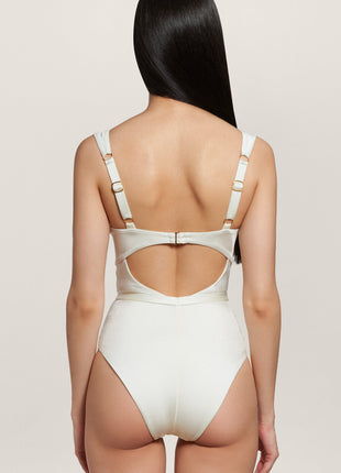 Ruched Balconette Underwire Seashell Belted One Piece Swimsuit