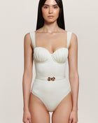 Ruched Balconette Underwire Seashell Belted One Piece Swimsuit