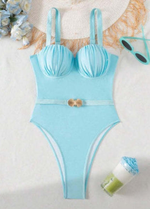 Ruched Balconette Underwire Seashell Belted One Piece Swimsuit