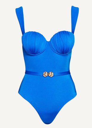 Ruched Balconette Underwire Seashell Belted One Piece Swimsuit