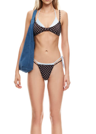 Contrast Polka Dot Double Layered Triangle Scoop Tie Side Bikini Set