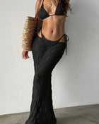 Textured Triangle Halter Tie Side Bikini Bottoms & Maxi Skirt