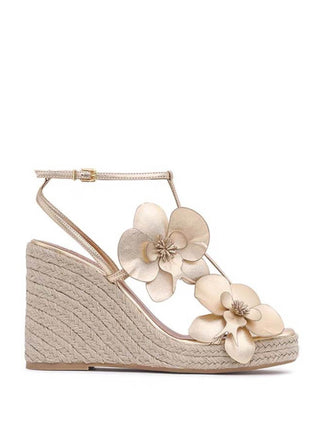 Flowers Embellished Platform Espadrille Wedge Sandals