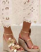 Flowers Embellished Platform Espadrille Wedge Sandals