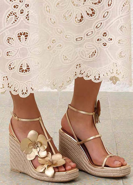 Flowers Embellished Platform Espadrille Wedge Sandals