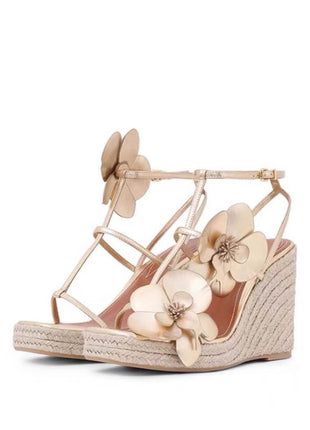 Flowers Embellished Platform Espadrille Wedge Sandals
