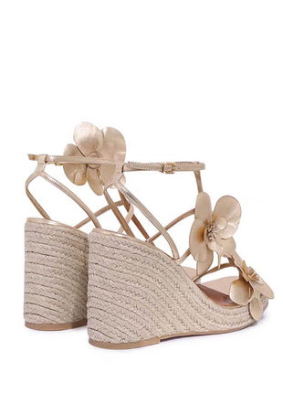 Flowers Embellished Platform Espadrille Wedge Sandals