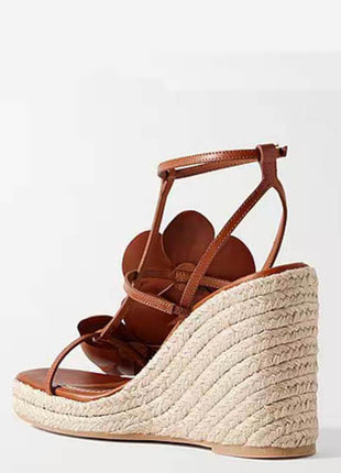 Flowers Embellished Platform Espadrille Wedge Sandals