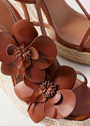 Flowers Embellished Platform Espadrille Wedge Sandals