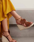 Flowers Embellished Platform Espadrille Wedge Sandals