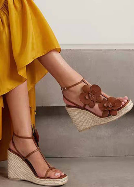 Flowers Embellished Platform Espadrille Wedge Sandals