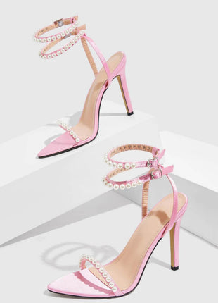 Pearl Strap Open Pointed Toe High Stiletto Heels