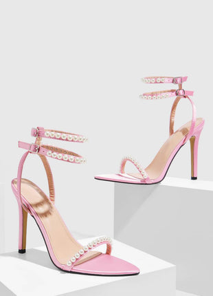 Pearl Strap Open Pointed Toe High Stiletto Heels