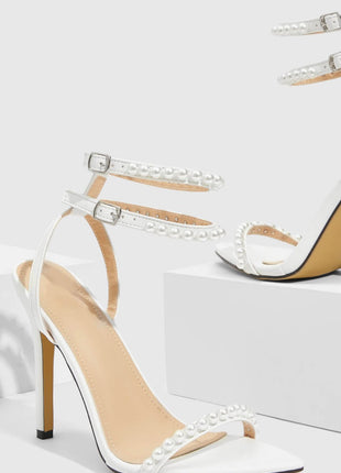 Pearl Strap Open Pointed Toe High Stiletto Heels
