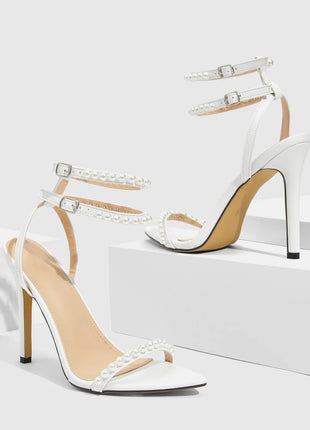 Pearl Strap Open Pointed Toe High Stiletto Heels