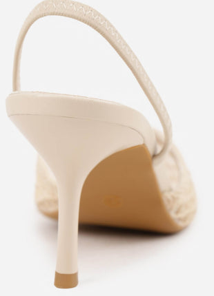 Textured Mesh Pointed Toe Slingback Kitten Court Heels
