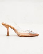 Rhinestone Embellished Clear Perspex Pointed Toe Slingback Court Heel Sandals