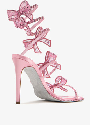 Crystal-Embellished Bow Around The Ankle Coil Stiletto Sandals