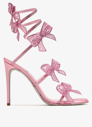 Crystal-Embellished Bow Around The Ankle Coil Stiletto Sandals