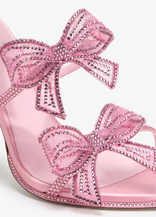 Crystal-Embellished Bow Around The Ankle Coil Stiletto Sandals
