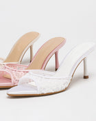 Lace Peep-Toe Heeled Mule Sandals